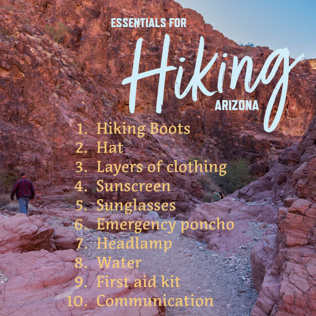 graphic with list of essential items for hiking