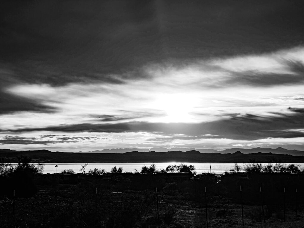 sunset, black and white, high contrast