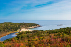 Ocean, water, trees, fall color