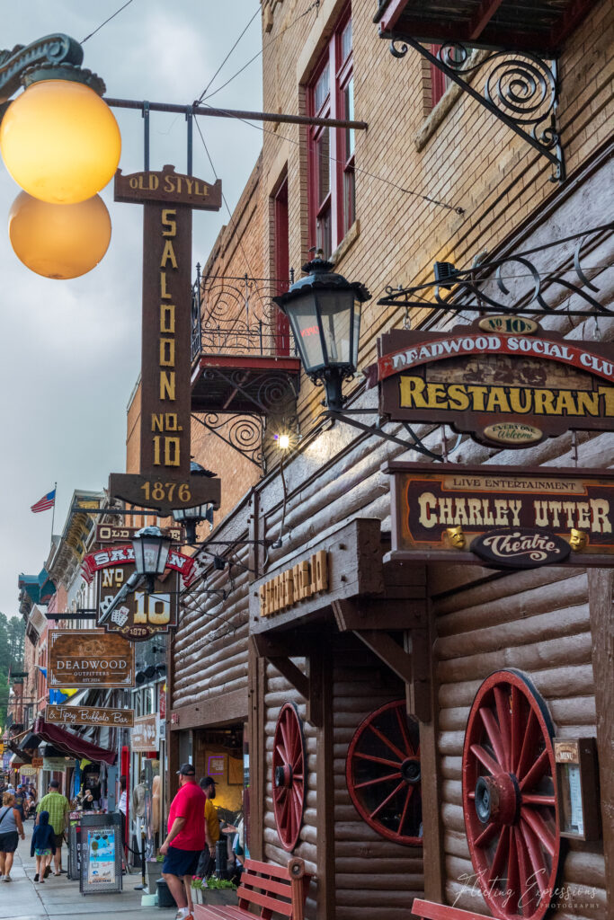 Business signs on buildings in Deadwood, SD