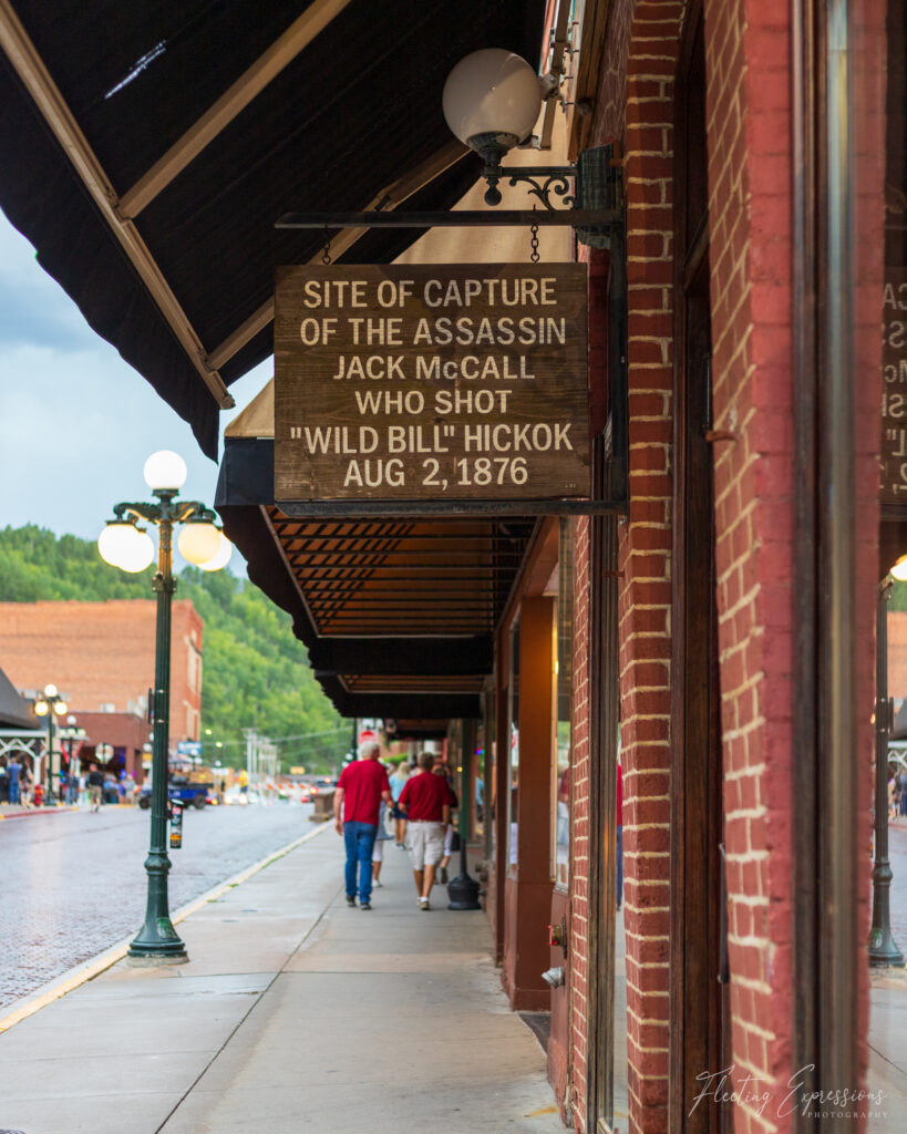 Historical sign indicating where Jack McCall was captured in Deadwood