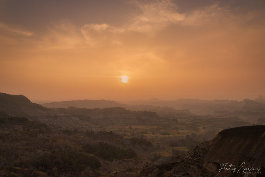 Golden sunset over the North Dakota badlands